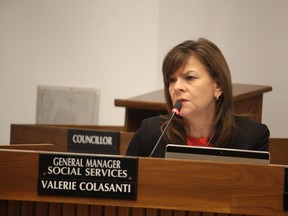 Valerie Colasanti, general manager of Lambton County's social services division, is shown in this file photo speaking at a Lambton County council meeting.