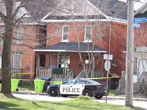 Police investigate a suspicious death at 37 Hughes St., in Sault Ste. Marie, Ont., on Thursday, May 7, 2020. (BRIAN KELLY/THE SAULT STAR/POSTMEDIA NETWORK)