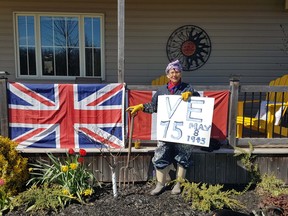 Julie Taylor outside her home celebrating VE Day on May 8. Submitted