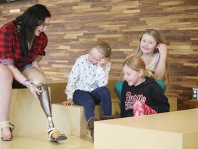 Fort Saskatchewan cancer survivor Brittany Lind visited SouthPointe School and St. John Paul II on Sept. 27, 2018 to remind students of the importance of raising money for cancer research. In 2007, she lost her leg to osteogenic sarcoma, the same kind of bone cancer Terry Fox had. 2020 will mark the first-ever virtual Terry Fox Run. LINDSAY MOREY/ FORT SASKATCHEWAN RECORD.