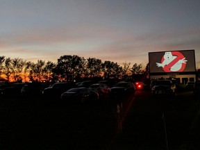 Vehicles park at The Boonies Drive-In Theatre in Tilbury for a film screening in October 2019. (Handout/Postmedia Network)