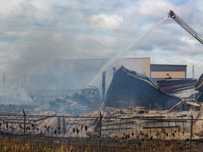 Crews respond to a fire at McGovern's RV and Marine just north of Grande Prairie, Alta. on Sunday, May 31, 2020.