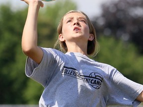 Day camps remain banned in Chatham-Kent because of the pandemic. In this file photograph from July 2019, 12-year-old Abi King serves during the intermediate camp at the 33rd annual Volleyball Kent Camps at St. Clair College's Chatham Campus HealthPlex. Mark Malone/Postmedia Network