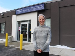 Valerie Winberg, executive director and lead nurse practitioner, stands outside the 153 Christina St. S. office of the Twin Bridges nurse practitioner-led clinic in Sarnia in February. It's one of the assessment centres in Sarnia-Lambton now offering COVID-19 testing to all. Paul Morden/Postmedia Network