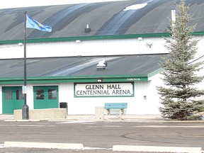 Flags fly outside a now-shuttered Glenn Hall Centennial Arena in Stony Plain. The space around the facility is where councillors are eyeing constructing a new rec centre that they heard an update on during their May 25 council meeting.