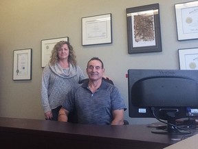 Tony Marinaro, CEO of Debwe Consulting in his office with CAO Sarah Thompson. Based in Fort Frances, Debwe Consulting has been in operation for a little over two years.