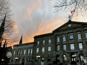 DRAMATIC SKIES
Fiery-orange streaks made the sky over Brockville's courthouse a dramatic sight around dusk on Tuesday evening. Environment Canada was calling for a cloudy day on Thursday, with a strong chance of rain on Friday. (RONALD ZAJAC/The Recorder and Times)