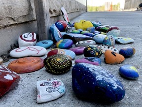 Painted rocks, as seen here on Wednesday, May 20, continue to pay tribute to front-line health workers at Brockville General Hospital amid the COVID-19 pandemic. (FILE PHOTO)