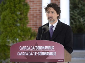 Prime Minister Justin Trudeau delivers an address to Canadians from Rideau Cottage during the COVID-19 pandemic in Ottawa on Tuesday, May 5, 2020.