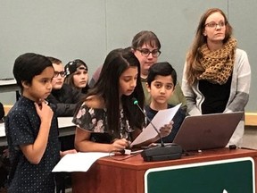 PACE Academy students presenting to the Board of Trustees last winter. Supplied image