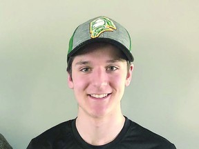 Soo Jr. Greyhounds grad Mason Chitaroni sports the hat and the T-shirt of the London Knights. SPECIAL TO SAULT THIS WEEK