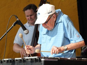 Veteran vibraphonist Bob Jenkins, anchored by bassist Martin Virta, perform at Rotaryfest's Stage 1 in 2015. JEFFREY OUGLER