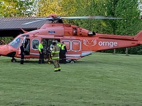 An injured person was airlifted to hospital Saturday evening after reportedly falling down an embankment in Arkona, Lambton OPP say. (Submitted)