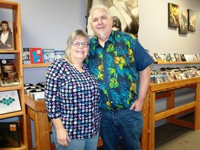 Cheeky Monkey co-owners Mary Anne and Roland Peloza are covering the tax on local talent CDs, to help local musicians impacted by the COVID-19 pandemic. They're pictured at their downtown Sarnia record store in October, 2019. (Carl Hnatyshyn/Sarnia This Week)