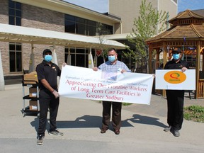 As part as a Canadian Gujarati Cultural Association of Northern Ontario (CGCANO) initiative to show appreciation to front-line healthcare workers in long-term care homes in Greater Sudbury, Manthan Patel, owner of Sudbury Chelmsford and Azilda Subway locations, and Dhiren Patel, owner of Quiznos South End location, donated submarine sandwiches for the staff at Villa St. Gabriel Villa on May 27. Supplied photo