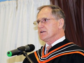 Northern College president Fred Gibbons addresses the graduation ceremony at the Timmins campus in this Daily Press file photo taken May 2015.

The Daily Press file photo