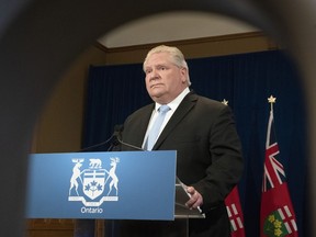 Ontario Premier Doug Ford takes questions during the daily COVID-19 briefing at Queen's Park.