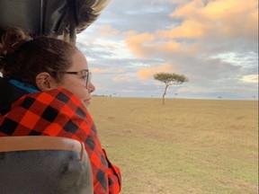 Chatham native Emily Sullo is seen here on a Maasai Warrior-guided safari through the Maasai Mara National Reserve during a trip to Kenya. Safari provided her the opportunity to see lions, cheetahs and giraffes and hear about Massai traditions and expert information on each animal. (Contributed photo)