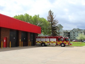 The Fort Saskatchewan Fire Department debuted their new fire trucks, named Blaze and Sparkles, on May 27. Jennifer Hamilton / The Record.