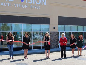 Fort Saskatchewan Mayor Gale Katchur cut the red ribbon on Monday, June 1 to mark the opening of Vivid Vision on 99 Avenue and 108 Street. Jennifer Hamilton / The Record