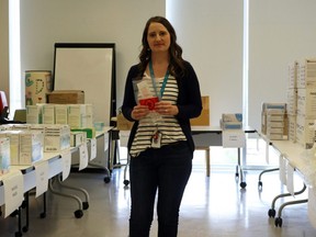 Jessie Gordon is a logistics co-ordinator with Southwestern public health and helps get personal protective equipment for staff and the logistics of testing. As the requirements to be tested for COVID-19 have expanded, it's meant the behind the scenes logistics have also been ramped up to keep up with demand as more people get tested, particularly in long-term care. (Greg Colgan/Sentinel-Review)