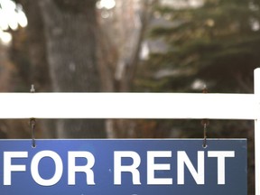 A For Rent sign is shown in front of a rental property on 4 St SW in Calgary, Alta on Thursday November 24, 2016. Hope Street Real Estate Corp says a record 37% of Calgary's available rental listings are currently sitting empty.