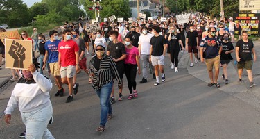 Hundreds of people participate in the Chatham-Kent Supports: Black Lives Matter march Friday, June 5, 2020, in downtown Chatham, Ont. Ellwood Shreve/Chatham Daily News/Postmedia Network