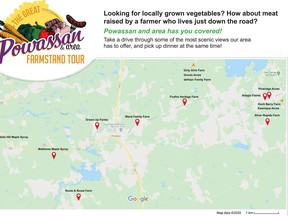 The Great Powassan & Area Farmstand Tour encourages people to visit several area farms at one time. The map includes 14 farms in the Powassan area.
Supplied