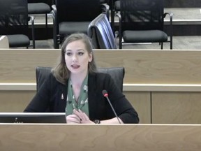 (Left to right) Youth Advisory Committee (YAC) members Emilia Housch, chair, and Katherine Prior provided the group's first annual report to council during the latest Priorities Committee meeting. 
Photo via Strathcona County livestream