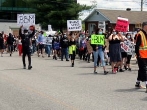 Close to 2,000 people march along Ferguson Street June 6 in an anti-racism march. PJ Wilson/The Nugget