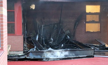 Sault Ste. Marie Fire Services investigates fire at St. Paul Catholic elementary school, 78 Dablon St., in Sault Ste. Marie, Ont., on Tuesday, June 9, 2020. (BRIAN KELLY/THE SAULT STAR/POSTMEDIA NETWORK)