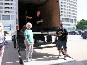 Local Rotarians began packing up books, tables and shelving on June 4 as the annual Rotary Book Sale is moving out of Sarnia’s Bayside Center in search of a new home. From left are Jean Cowper, Camilla McGill, Steve Hilton and John Girard. Carl Hnatyshyn/Sarnia This Week