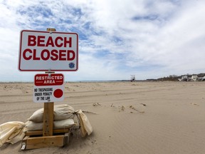 Port Stanley and other Lake Erie communities are asking people to stay away during the COVID-19 pandemic. The main beach is signed and people are told not to go on the beach at all. Mike Hensen/Postmedia Network ORG XMIT: POS2005051601522593