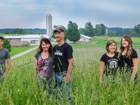 Michelle and Gary Stein, with their children Brandon, Kaitlyn and Patricia, in this 2016 photograph on their farm northwest of Teeswater. The Steins oppose the nuclear waste storage vault proposed for South Bruce. Submitted