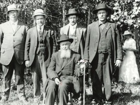 In this archival photo, (far right) Syd (Josiah Greene) Ottewell poses with his father, Richard, (seated) and his brothers (left to right), Albert, Richard Phillip, and Alfred. At the June 9 council meeting, elected officials adopted his Sy Ottewell's name to the county's Commemorative Names Registry and subsequently renamed a park in northern Summerwood. 
Photo courtesy Strathcona County Museum and Archives