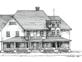 A sketch of the Chappell House, operated by Beverley Trumble and where he was shot to death on Nov. 6, 1920. Handout