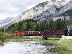 A train passes through Banff on June 12. Photo Marie Conboy.