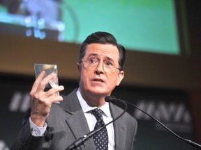 Late night talk show host Stephen Colbert in 2011. Wallaceburg arts columnist Dan White says the arts community frequently examines current events and situations in its presentations, and says Colbert is an example of this. Fernando Leon/Getty Images