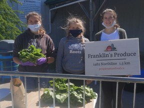 Katie, Abby and Jenna Franklin of Franklin Produce had a variety of vegetables and greens. Hannah MacLeod/Kincardine News