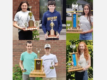 Grade 8 athletes were recognized for their athletic achievements (top from left) most enthusiastic female and male Megan Morrow and William Nichol, most promising female Carlyn Brunette and (bottom from left) most promising males Ryan and Kasey Pilatzke and most promising female Ella Noble.