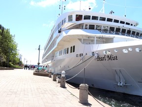 Passengers board cruise ship Pearl Mist near Roberta Bondar Pavilion on Saturday, June 15, 2019. (BRIAN KELLY/THE SAULT STAR/POSTMEDIA NETWORK)