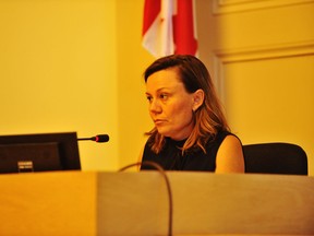 At Tuesday’s meeting of Norfolk council, Mayor Kristal Chopp took another run at the apology she delivered June 9 for staging a haircut protest in front of Governor Simcoe Square with Haldimand Mayor Ken Hewitt. – Monte Sonnenberg photo