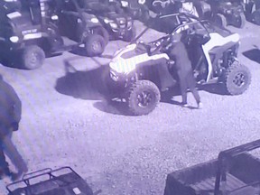 Melfort RCMP are looking for public help identifying two people suspected of stealing two ATVs from a business on Highway 6 on May 22. Photo supplied.