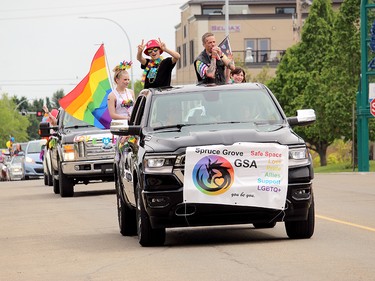 Spruce Grove's Gay-Straight Alliance did not let COVID-19 stop it from hosting the organization's first-ever Car Pride Parade Saturday.