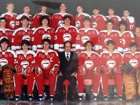 This is the Soo Greyhounds official team picture from the 1984-85 Ontario Hockey League season. The team would later make some additions before going on to win the first OHL championship in franchise history.