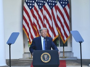 U.S. President Donald Trump delivers remarks in front of the media in the Rose Garden of the White House in Washington, D.C., on June 1. (Brendan Smialowski/Getty Images)