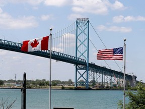 Though the border between Canada and the U.S. will remain closed to non-essential traffic for another month, there was plenty of truck traffic on the Ambassador Bridge in Windsor.