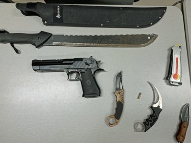 The Woodstock police seized multiple weapons and drugs Ð including $27,000 in fentanyl Ð early Saturday morning after they received a report of a passed out man behind the wheel of his car in a parking lot. The 39-year-old man is facing multiple charges.

Handout