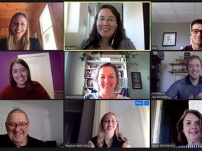 Gateway’s board members meet the students over a zoom chat on Thursday May 21, 2020. Top row (L-R): Taylor Pratt, Sarah Versteeg and Joel Hordijk. (Middle Row, L-R): Jenna Schade, Nancy Simpson and Jay McFarlan. (Bottom Row, L-R): Dan Stringer, Meghan Wild-Denys and Gwen Devereaux. Submitted