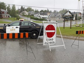 Access into Schumacher was closed off Tuesday as members of the Timmins Police Service were searching for a potentially armed fugitive.

RICHA BHOSALE/The Daily Press